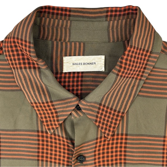 Wales Bonner Khaki Green & Orange Check Plaid Loose Fit Short Sleeve Shirt sz 52 - Picture 5 of 7